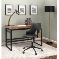 Lumisource OC-STLA WL+BK Stella Mid-Century Modern Office Chair in Walnut Wood and Black Faux Leather 
